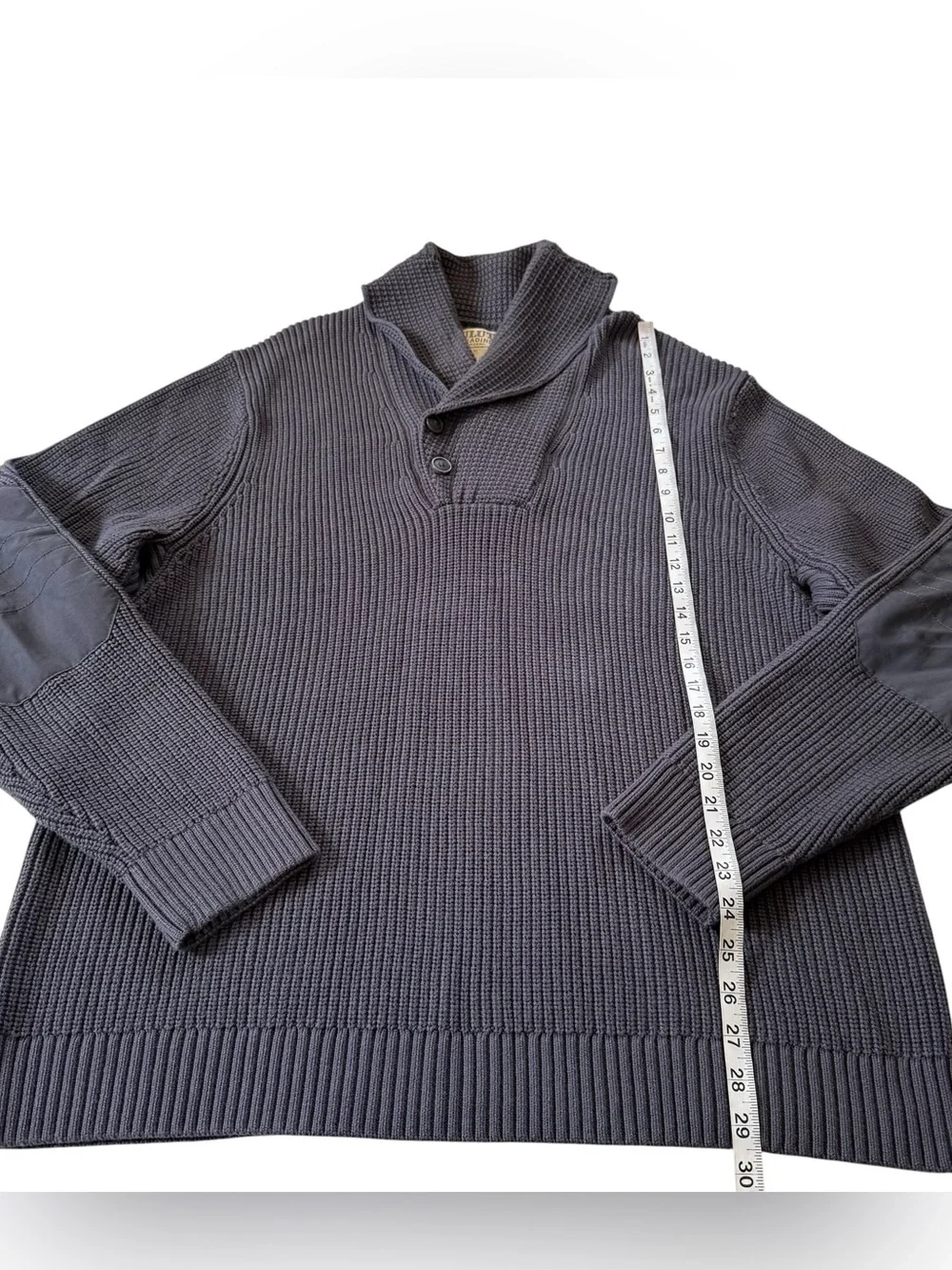 Duluth Trading Co Mens XL Charcoal Gray Ribbed Shawl Collar Knit Sweater